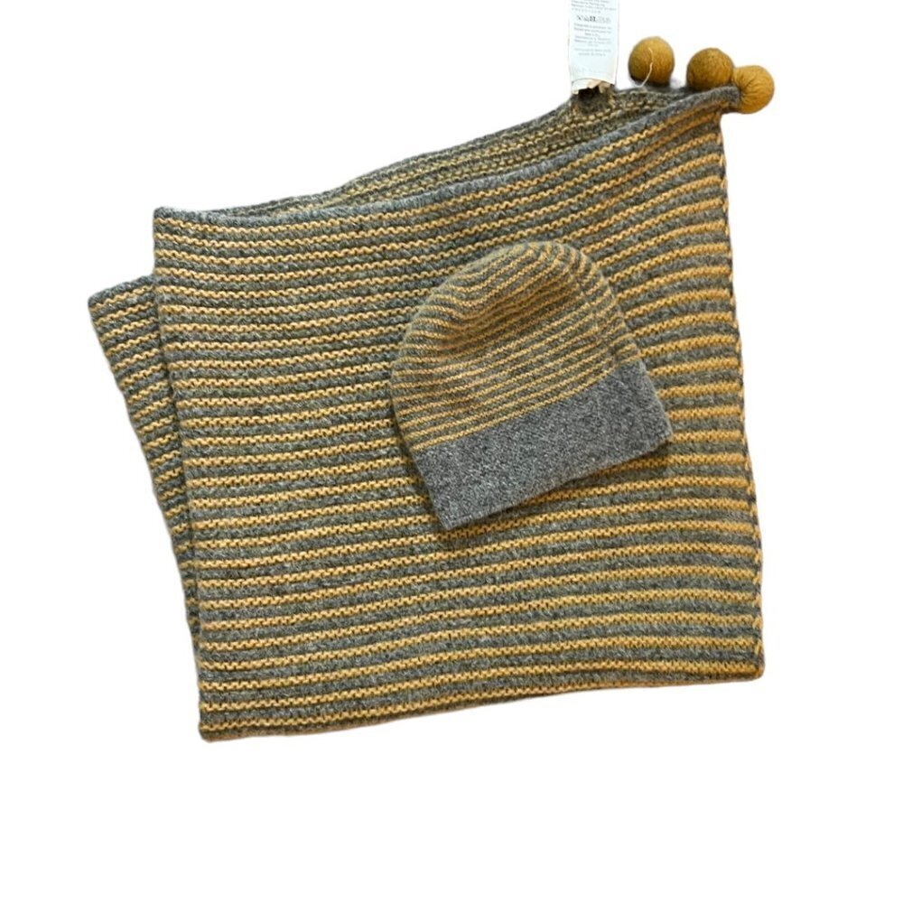 Babe & Tess Alpaca Knit Blanket And Hat Set 3 Months Yellow Green
